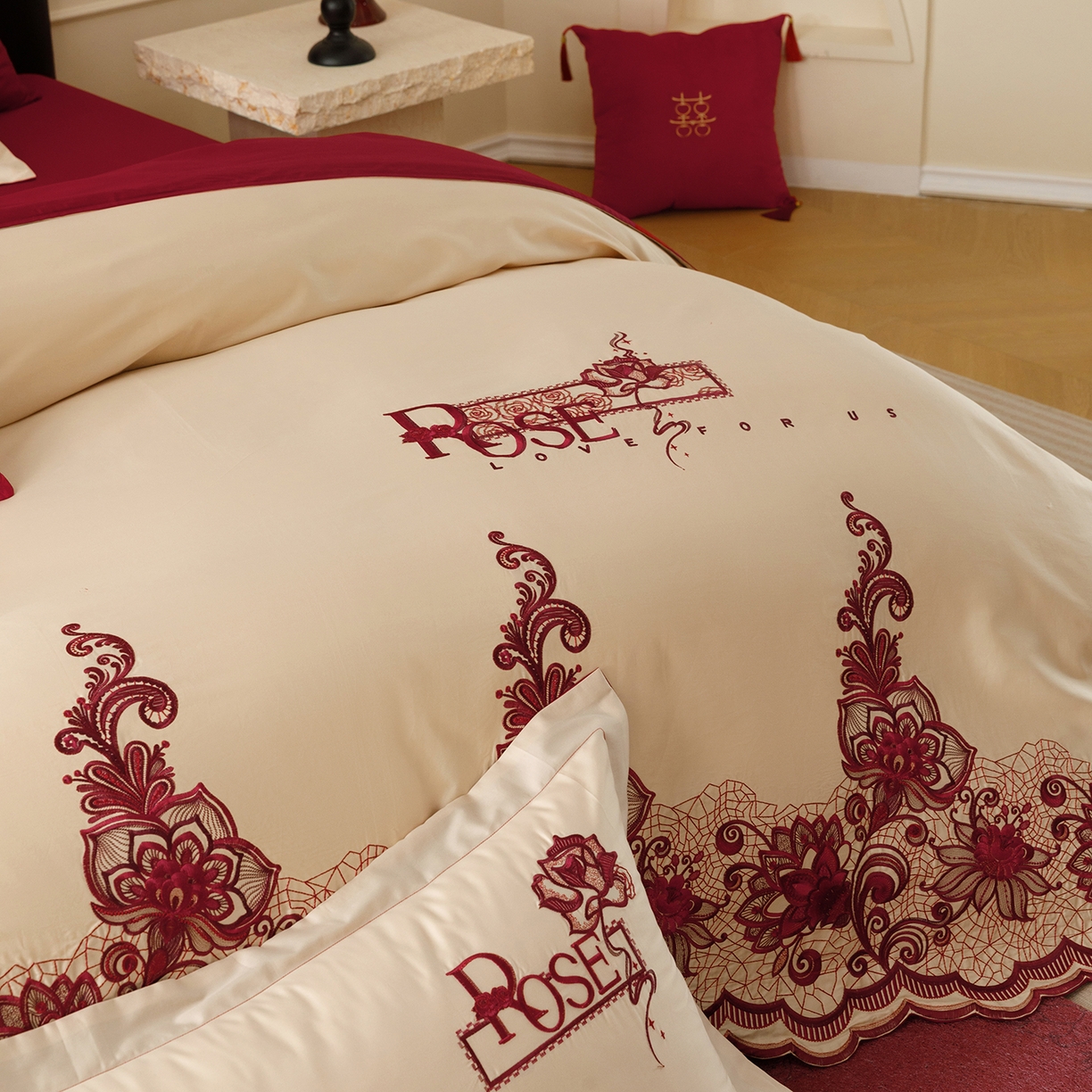 91家纺网 家纺一手货源 找家纺 甜咪咪婚庆 2026新款婚庆公主风小红书爆款50s双股100支长绒棉全棉四件套多件套床单床盖 罗曼蒂克 金