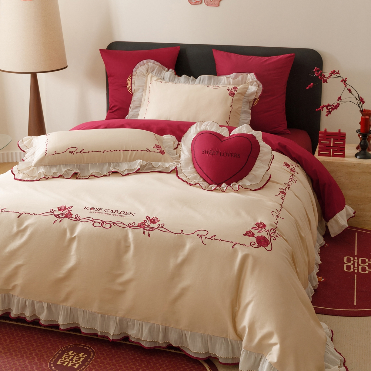 甜咪咪婚庆 2026新款婚庆公主风小红书爆款50s双股100支长绒棉全棉四件套多件套床单床盖 星月公主