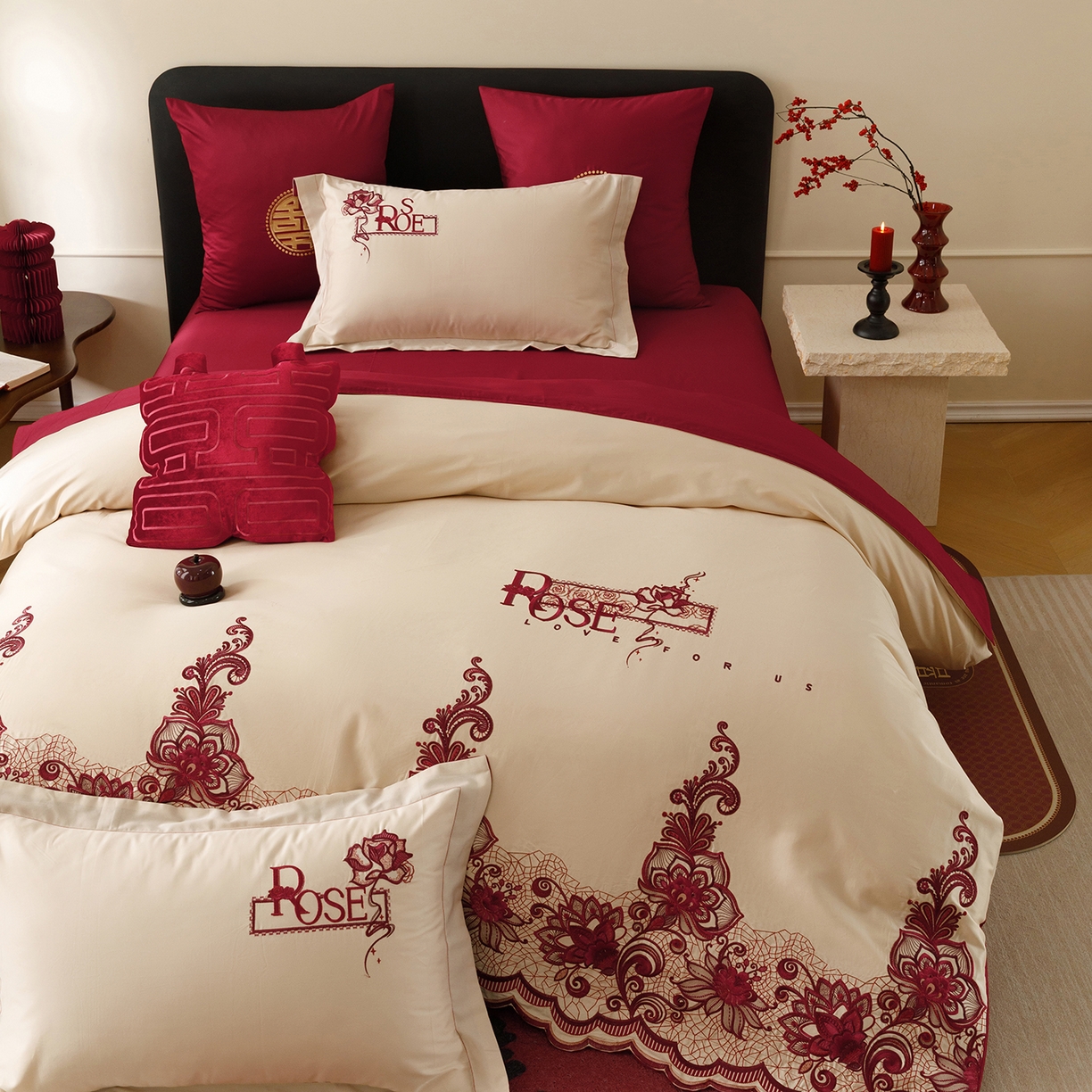 91家纺网 家纺一手货源 找家纺 甜咪咪婚庆 2026新款婚庆公主风小红书爆款50s双股100支长绒棉全棉四件套多件套床单床盖 罗曼蒂克 金