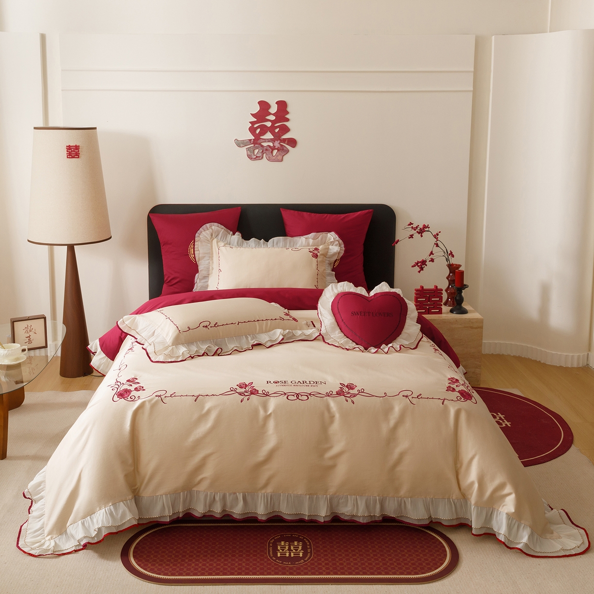 91家纺网 家纺一手货源 找家纺 甜咪咪婚庆 2026新款婚庆公主风小红书爆款50s双股100支长绒棉全棉四件套多件套床单床盖 星月公主