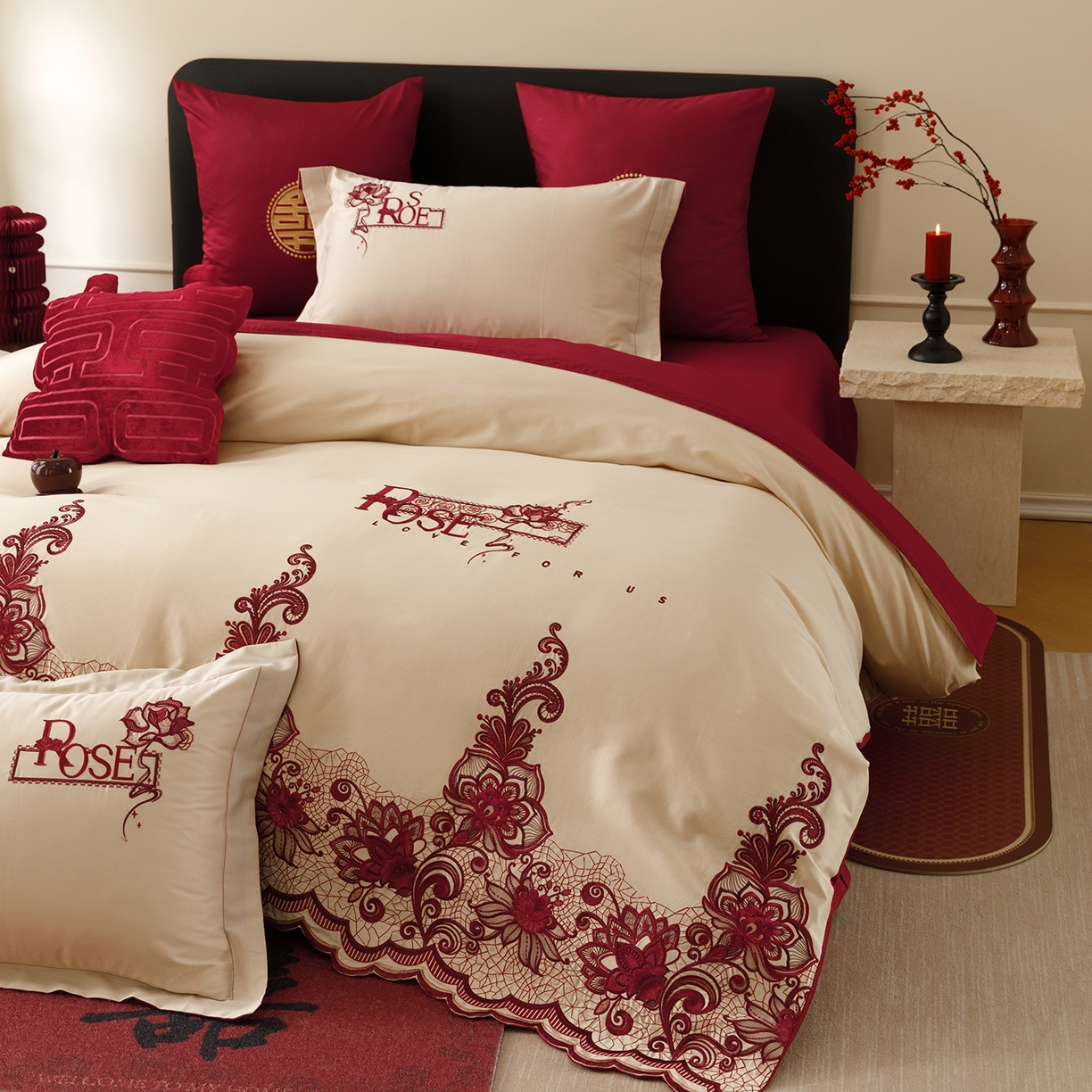 91家纺网 家纺一手货源 找家纺 甜咪咪婚庆 2026新款婚庆公主风小红书爆款50s双股100支长绒棉全棉四件套多件套床单床盖 罗曼蒂克 金