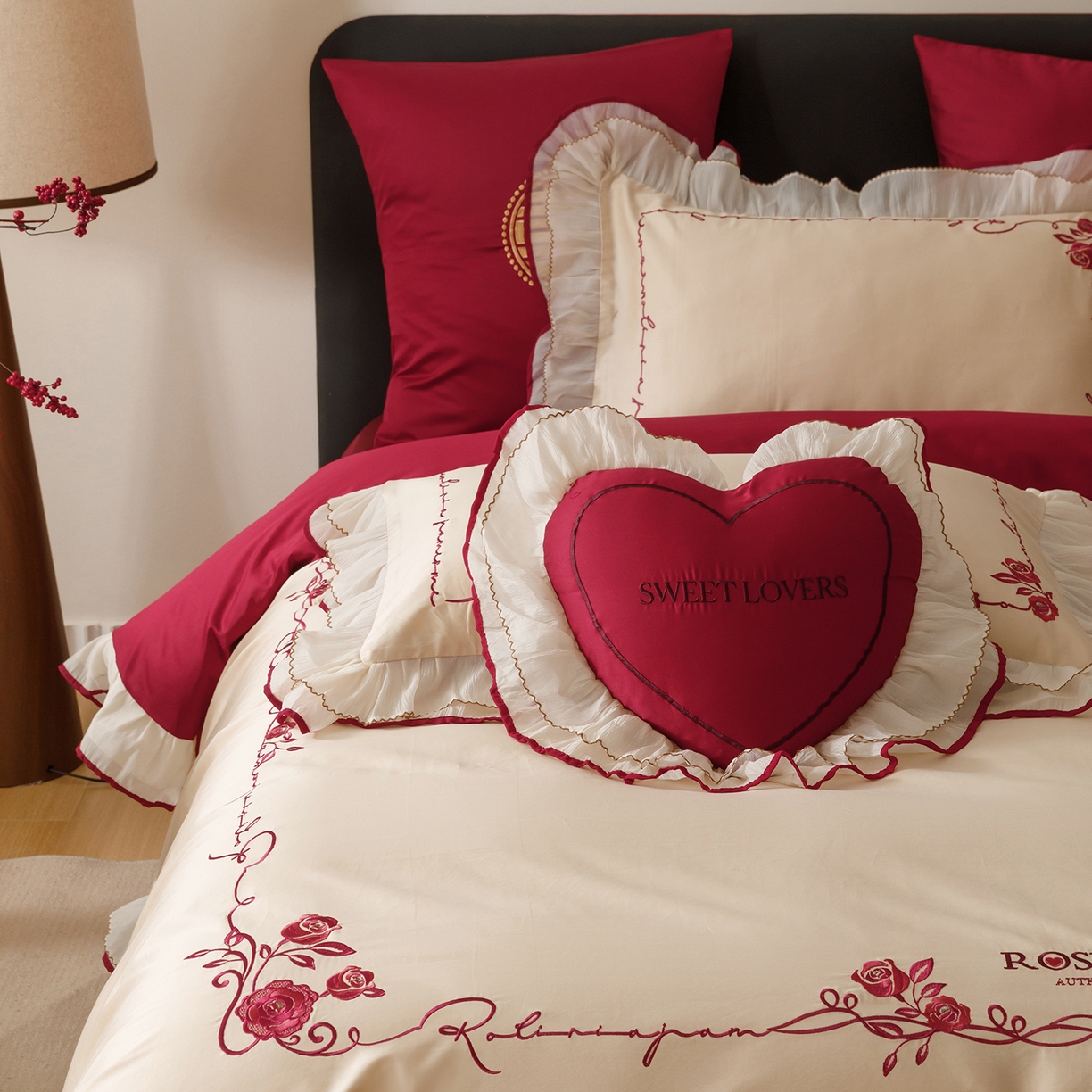 91家纺网 家纺一手货源 找家纺 甜咪咪婚庆 2026新款婚庆公主风小红书爆款50s双股100支长绒棉全棉四件套多件套床单床盖 星月公主