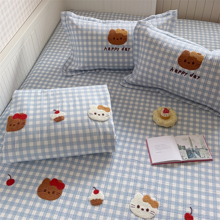 91家纺网 家纺一手货源 找家纺 暖生活 2026新款工艺款全棉水洗棉床盖单品床盖床盖单件 甜品猫咪