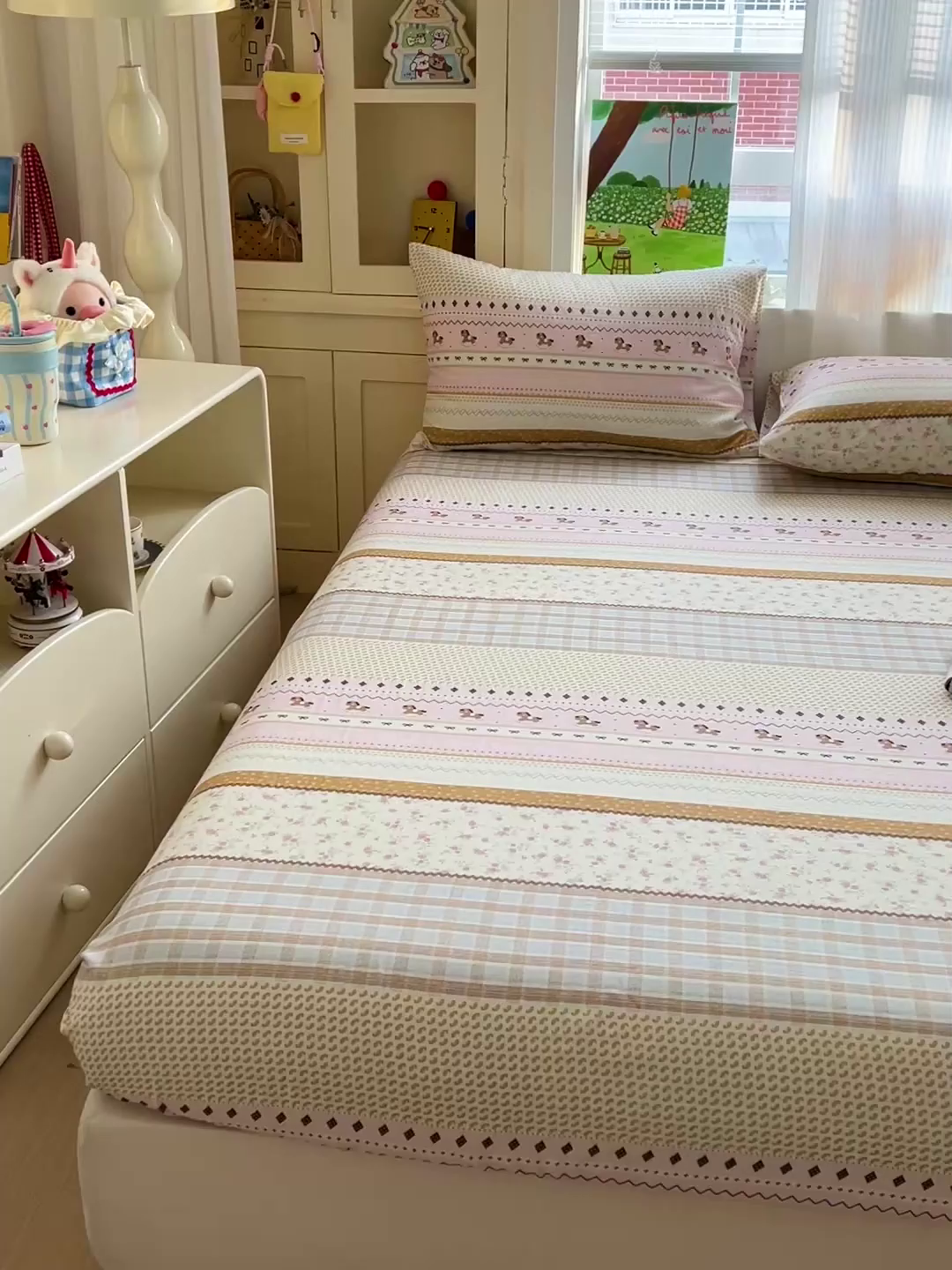 91家纺网 家纺一手货源 找家纺 名兮家居 2026新款全棉纯棉A类卡通时尚风双层纱床笠单品床笠床笠单件 双层纱-木马集