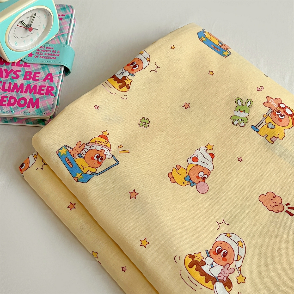 91家纺网 家纺一手货源 找家纺 名兮家居 2026新款全棉纯棉A类卡通时尚风双层纱床笠单品床笠床笠单件 双层纱-奶黄星仔