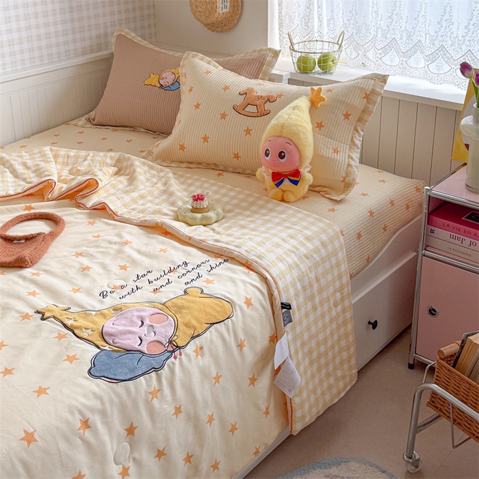 91家纺网 家纺一手货源 找家纺 暖生活 2026新款工艺款全棉水洗棉床盖单品床盖床盖单件 晚安星星