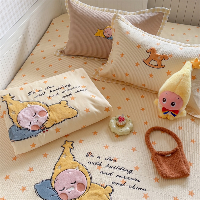 91家纺网 家纺一手货源 找家纺 暖生活 2026新款工艺款全棉水洗棉床盖单品床盖床盖单件 晚安星星