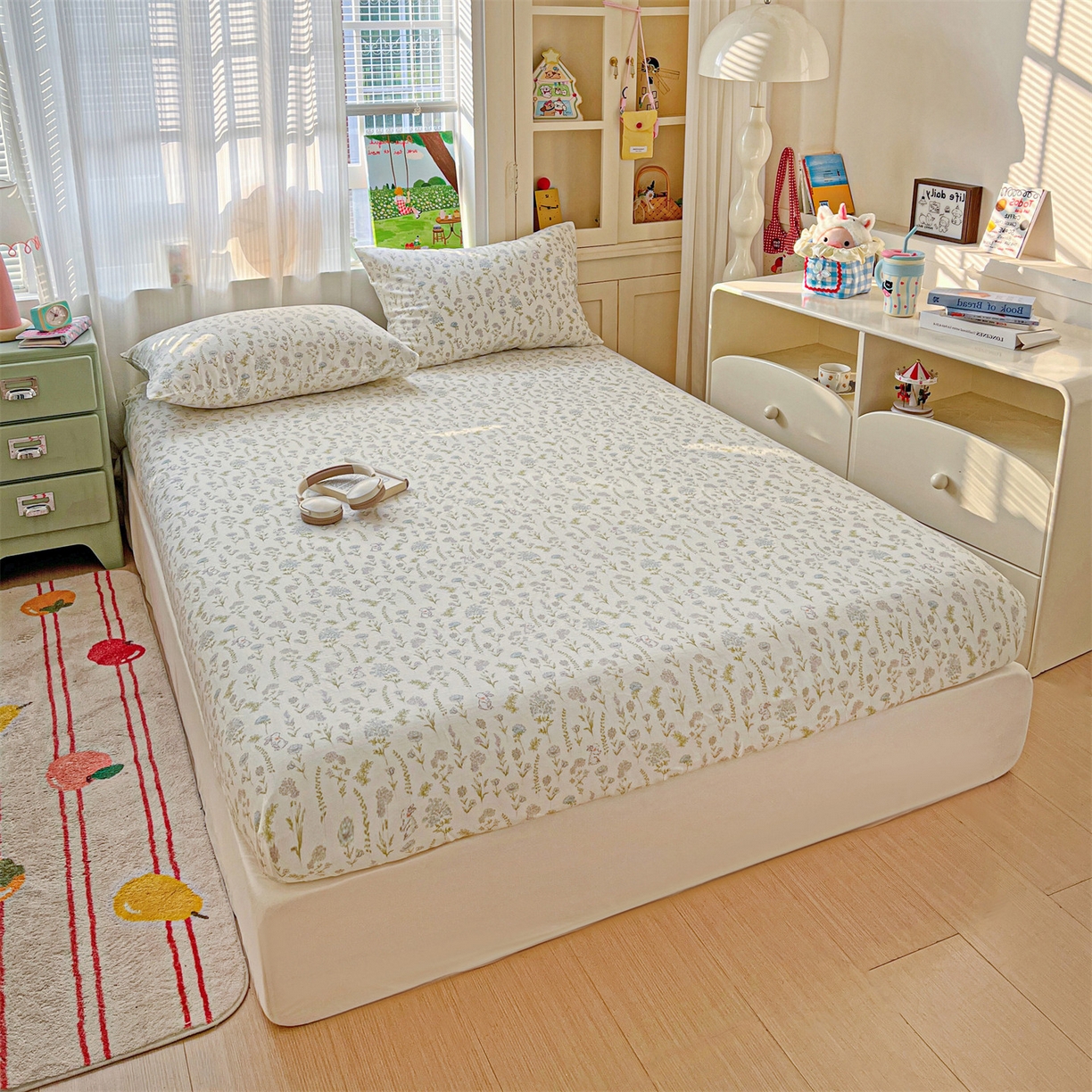 91家纺网 家纺一手货源 找家纺 名兮家居 2026新款全棉纯棉A类卡通时尚风双层纱床笠单品床笠床笠单件 双层纱-晴天兔