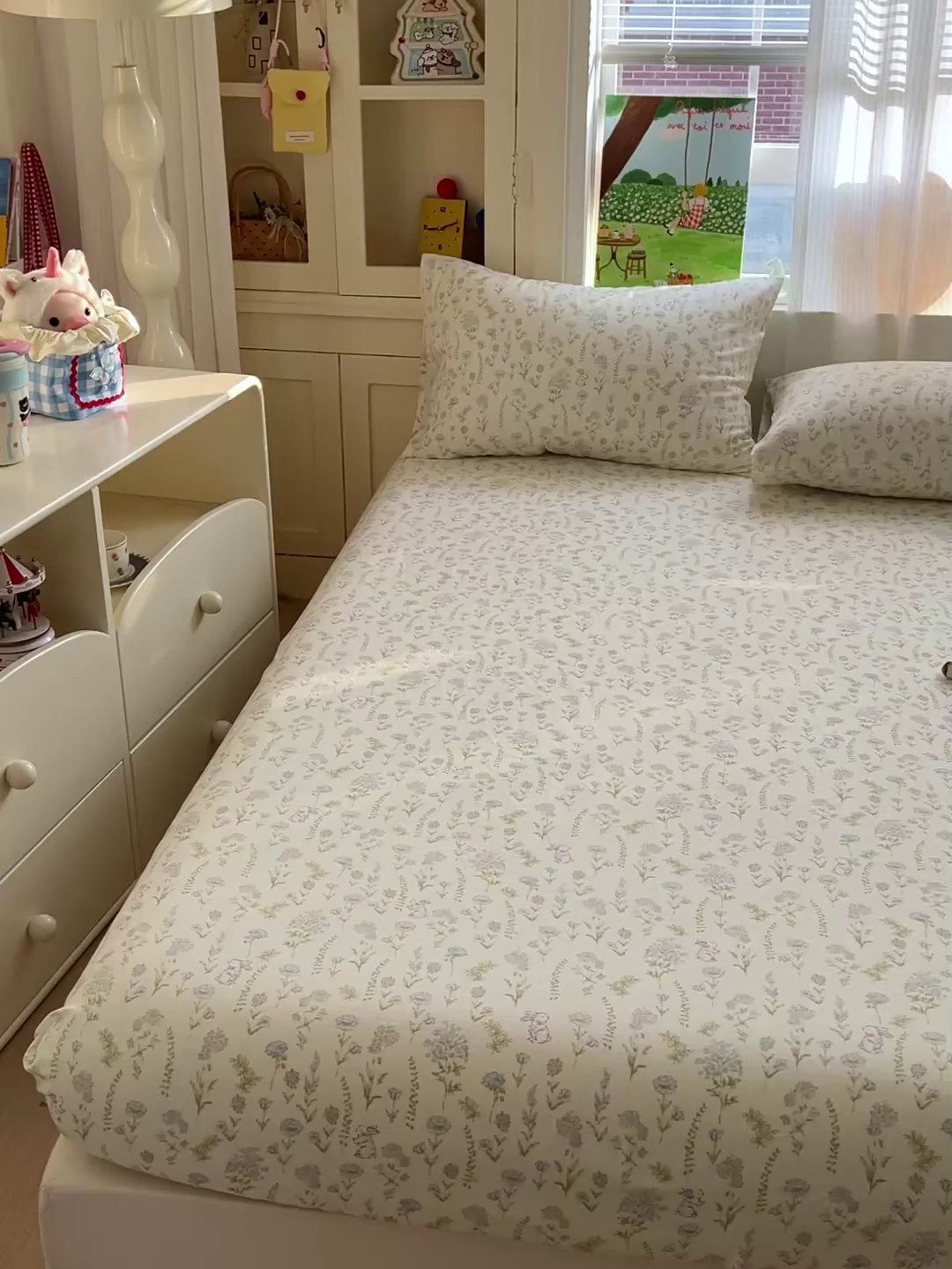 91家纺网 家纺一手货源 找家纺 名兮家居 2026新款全棉纯棉A类卡通时尚风双层纱床笠单品床笠床笠单件 双层纱-晴天兔