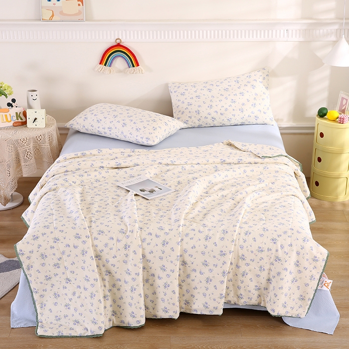 91家纺网 家纺一手货源 找家纺 （总）米萝家居 2026新款100%棉花夏被四件套双层纱夏凉被空调被 被子被芯直播【风格二】