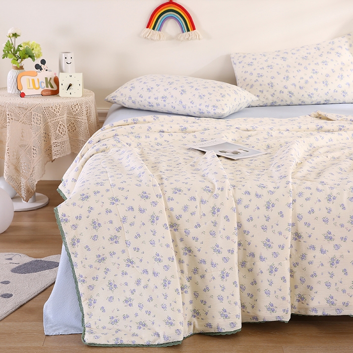 91家纺网 家纺一手货源 找家纺 （总）米萝家居 2026新款100%棉花夏被四件套双层纱夏凉被空调被 被子被芯直播【风格二】