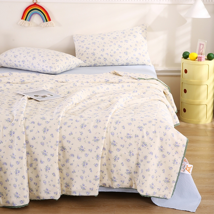 91家纺网 家纺一手货源 找家纺 （总）米萝家居 2026新款100%棉花夏被四件套双层纱夏凉被空调被 被子被芯直播【风格二】