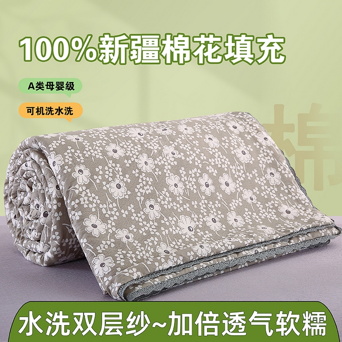 91家纺网 家纺一手货源 找家纺 （总）米萝家居 2026新款100%棉花夏被四件套双层纱夏凉被空调被 被子被芯直播【风格二】