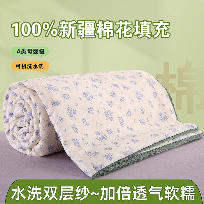 91家纺网 家纺一手货源 找家纺 （总）米萝家居 2026新款100%棉花夏被四件套双层纱夏凉被空调被 被子被芯直播【风格二】