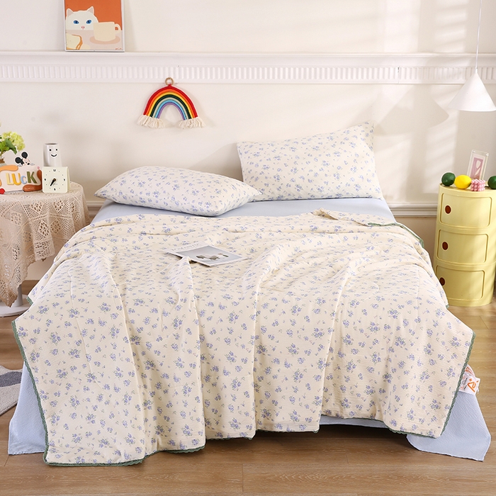 91家纺网 家纺一手货源 找家纺 米萝家居 2026新款100%棉花夏被四件套双层纱夏凉被空调被 被子被芯直播【风格二】 半夏