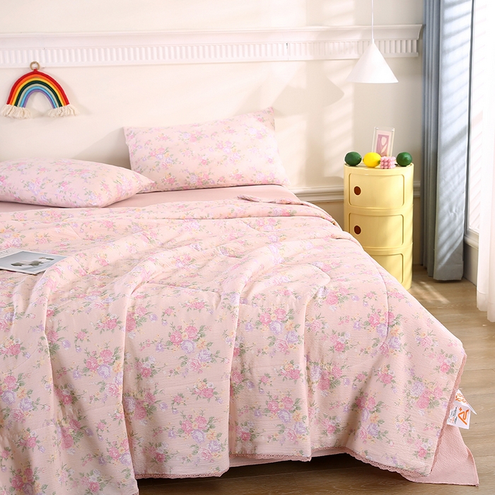 91家纺网 家纺一手货源 找家纺 米萝家居 2026新款100%棉花夏被四件套双层纱夏凉被空调被 被子被芯直播【风格二】 繁花似锦