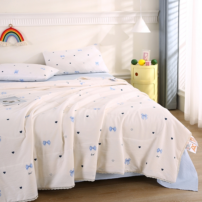 91家纺网 家纺一手货源 找家纺 米萝家居 2026新款100%棉花夏被四件套双层纱夏凉被空调被 被子被芯直播【风格二】 蝴蝶结