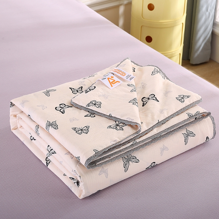 91家纺网 家纺一手货源 找家纺 米萝家居 2026新款100%棉花夏被四件套双层纱夏凉被空调被 被子被芯直播【风格二】 蝶舞