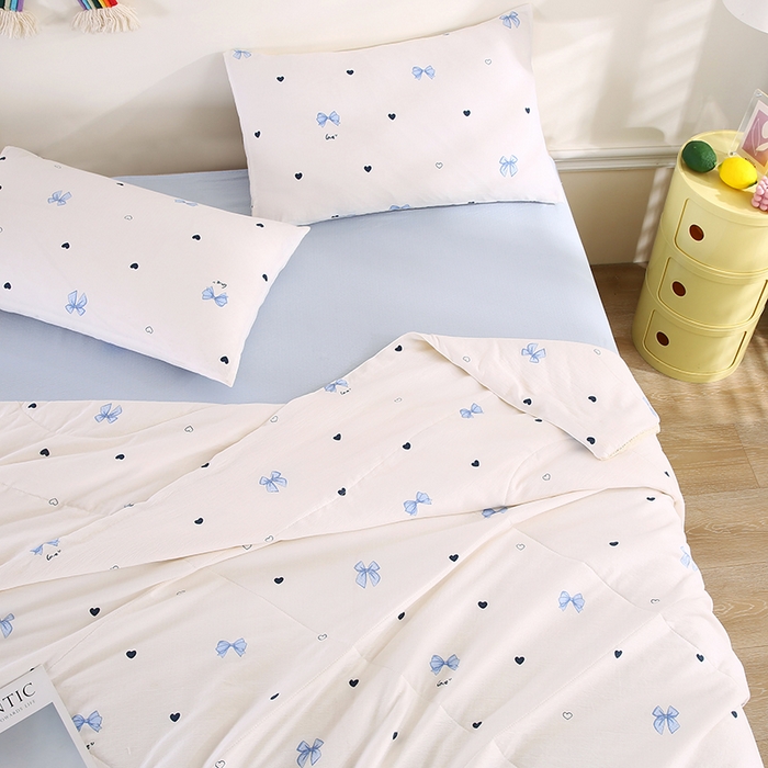 91家纺网 家纺一手货源 找家纺 米萝家居 2026新款100%棉花夏被四件套双层纱夏凉被空调被 被子被芯直播【风格二】 蝴蝶结