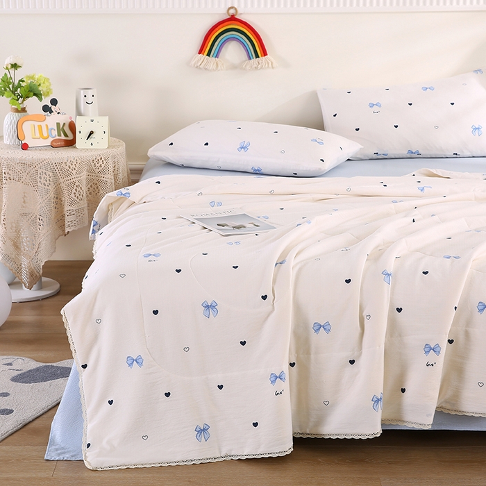 91家纺网 家纺一手货源 找家纺 米萝家居 2026新款100%棉花夏被四件套双层纱夏凉被空调被 被子被芯直播【风格二】 蝴蝶结