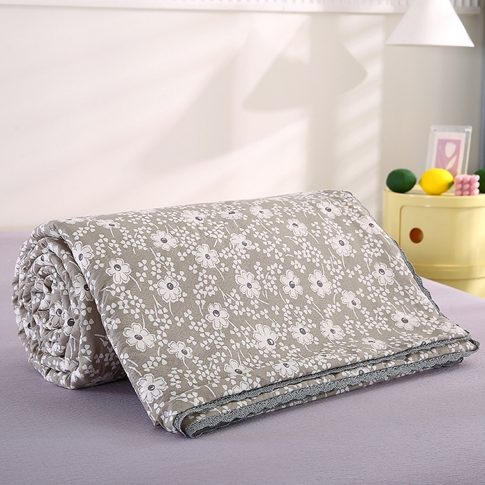 91家纺网 家纺一手货源 找家纺 米萝家居 2026新款100%棉花夏被四件套双层纱夏凉被空调被 被子被芯直播【风格二】 灰韵花簇