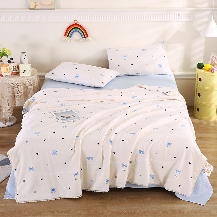 91家纺网 家纺一手货源 找家纺 米萝家居 2026新款100%棉花夏被四件套双层纱夏凉被空调被 被子被芯直播【风格二】 蝴蝶结