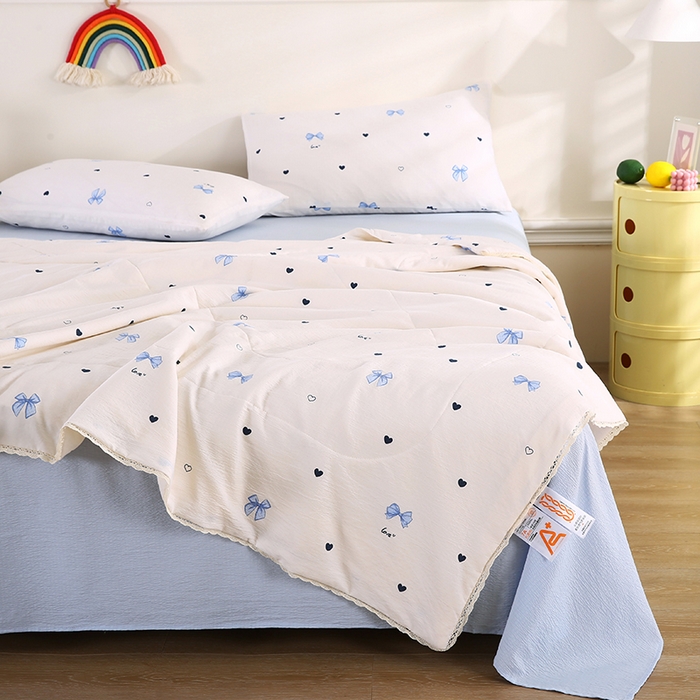 91家纺网 家纺一手货源 找家纺 米萝家居 2026新款100%棉花夏被四件套双层纱夏凉被空调被 被子被芯直播【风格二】 蝴蝶结