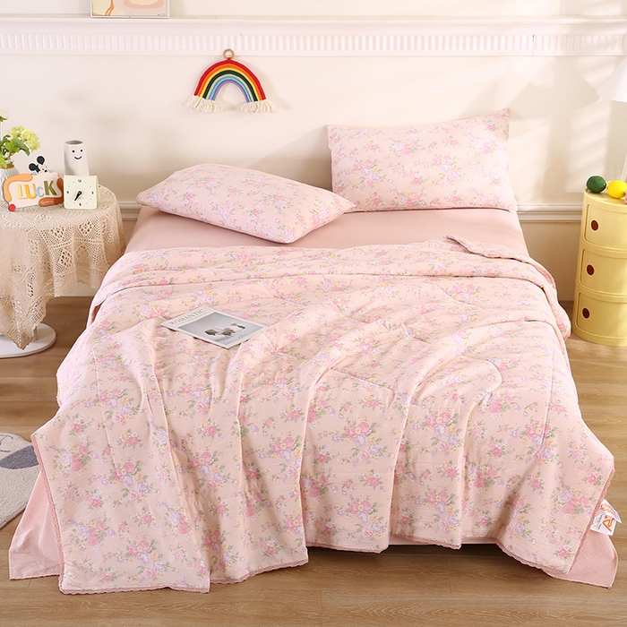 91家纺网 家纺一手货源 找家纺 米萝家居 2026新款100%棉花夏被四件套双层纱夏凉被空调被 被子被芯直播【风格二】 繁花似锦