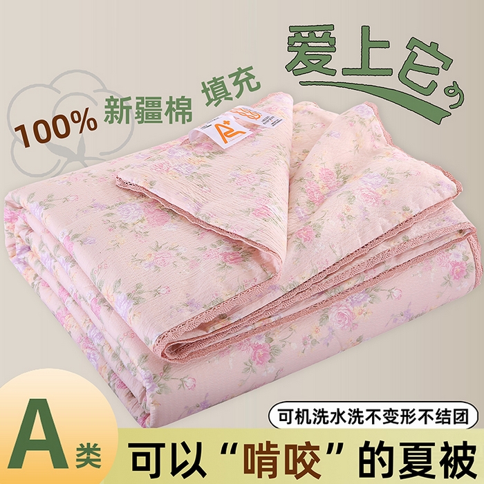 91家纺网 家纺一手货源 找家纺 米萝家居 2026新款100%棉花夏被四件套双层纱夏凉被空调被 被子被芯直播【风格二】 繁花似锦