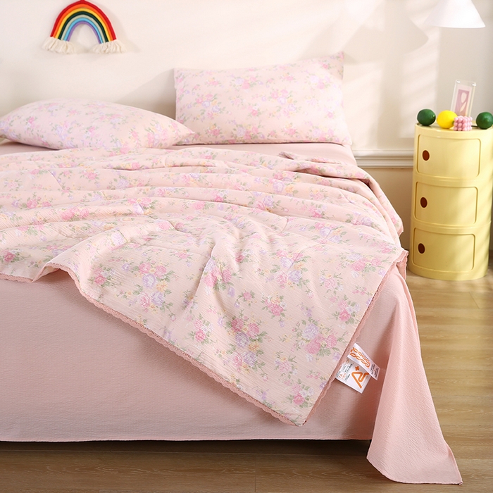 91家纺网 家纺一手货源 找家纺 米萝家居 2026新款100%棉花夏被四件套双层纱夏凉被空调被 被子被芯直播【风格二】 繁花似锦