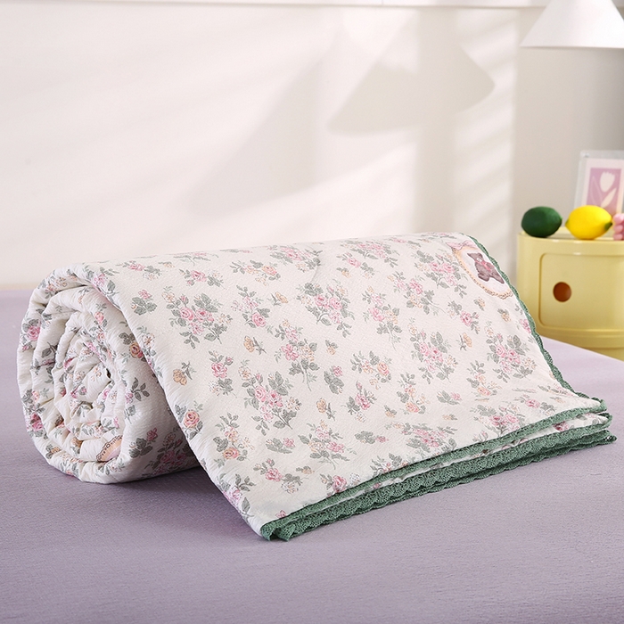 91家纺网 家纺一手货源 找家纺 米萝家居 2026新款100%棉花夏被四件套双层纱夏凉被空调被 被子被芯直播【风格二】 花团小熊