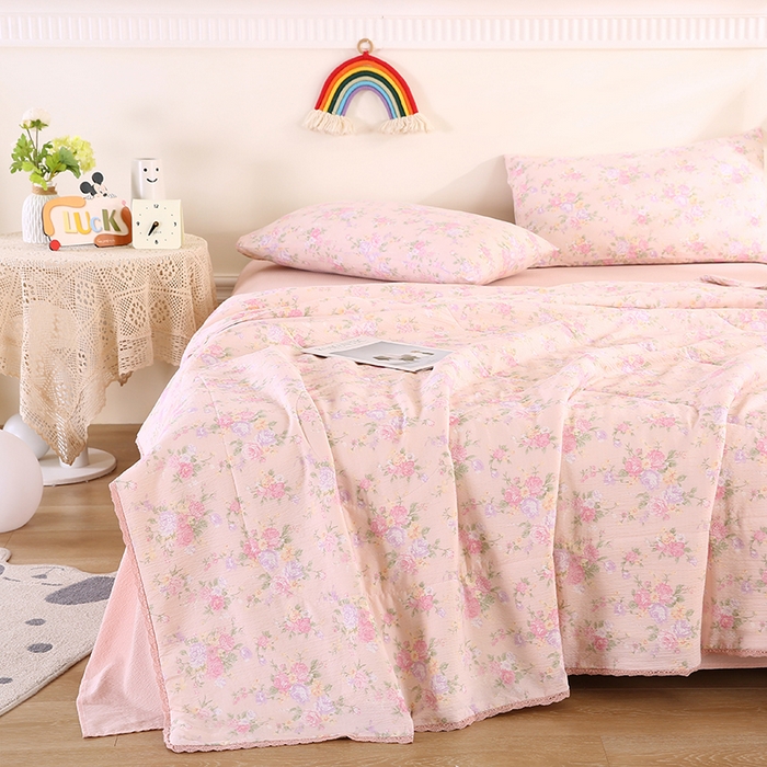 91家纺网 家纺一手货源 找家纺 米萝家居 2026新款100%棉花夏被四件套双层纱夏凉被空调被 被子被芯直播【风格二】 繁花似锦