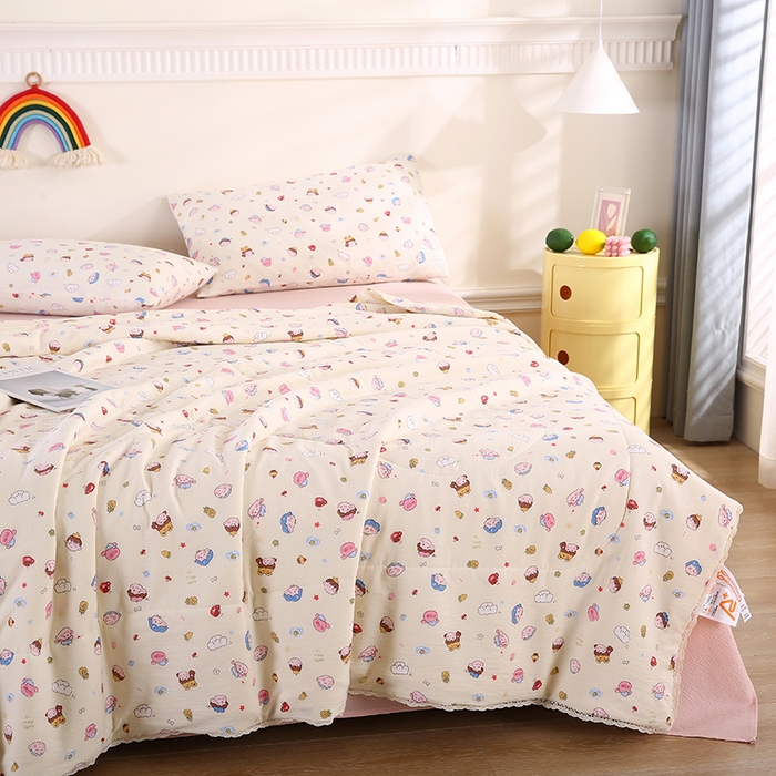 91家纺网 家纺一手货源 找家纺 米萝家居 2026新款100%棉花夏被四件套双层纱夏凉被空调被 被子被芯直播【风格二】 快乐伙伴