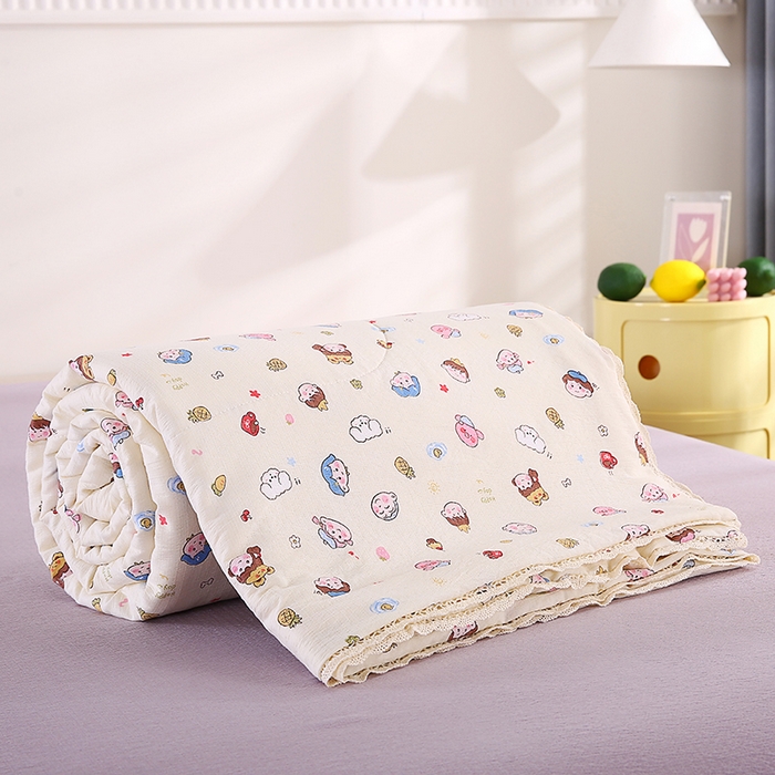 91家纺网 家纺一手货源 找家纺 米萝家居 2026新款100%棉花夏被四件套双层纱夏凉被空调被 被子被芯直播【风格二】 快乐伙伴