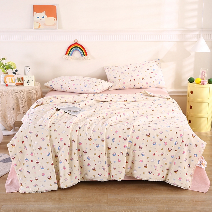 91家纺网 家纺一手货源 找家纺 米萝家居 2026新款100%棉花夏被四件套双层纱夏凉被空调被 被子被芯直播【风格二】 快乐伙伴