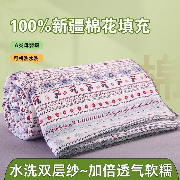 米萝家居 2026新款100%棉花夏被四件套双层纱夏凉被空调被 被子被芯直播【风格二】 马上有福