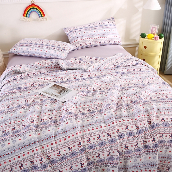 91家纺网 家纺一手货源 找家纺 米萝家居 2026新款100%棉花夏被四件套双层纱夏凉被空调被 被子被芯直播【风格二】 马上有福