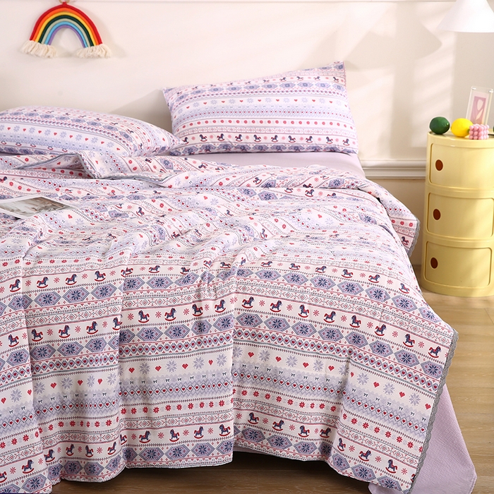 91家纺网 家纺一手货源 找家纺 米萝家居 2026新款100%棉花夏被四件套双层纱夏凉被空调被 被子被芯直播【风格二】 马上有福