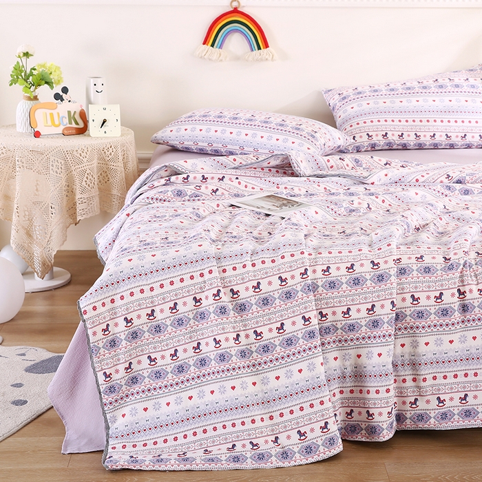 91家纺网 家纺一手货源 找家纺 米萝家居 2026新款100%棉花夏被四件套双层纱夏凉被空调被 被子被芯直播【风格二】 马上有福