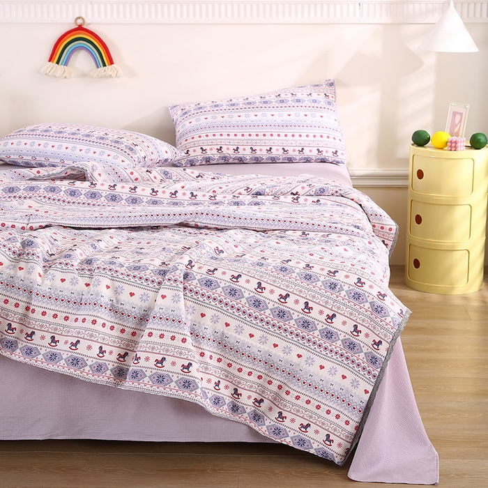 91家纺网 家纺一手货源 找家纺 米萝家居 2026新款100%棉花夏被四件套双层纱夏凉被空调被 被子被芯直播【风格二】 马上有福