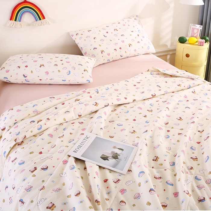 91家纺网 家纺一手货源 找家纺 米萝家居 2026新款100%棉花夏被四件套双层纱夏凉被空调被 被子被芯直播【风格二】 快乐伙伴