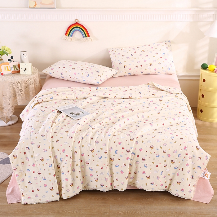 91家纺网 家纺一手货源 找家纺 米萝家居 2026新款100%棉花夏被四件套双层纱夏凉被空调被 被子被芯直播【风格二】 快乐伙伴