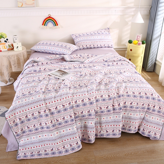 91家纺网 家纺一手货源 找家纺 米萝家居 2026新款100%棉花夏被四件套双层纱夏凉被空调被 被子被芯直播【风格二】 马上有福