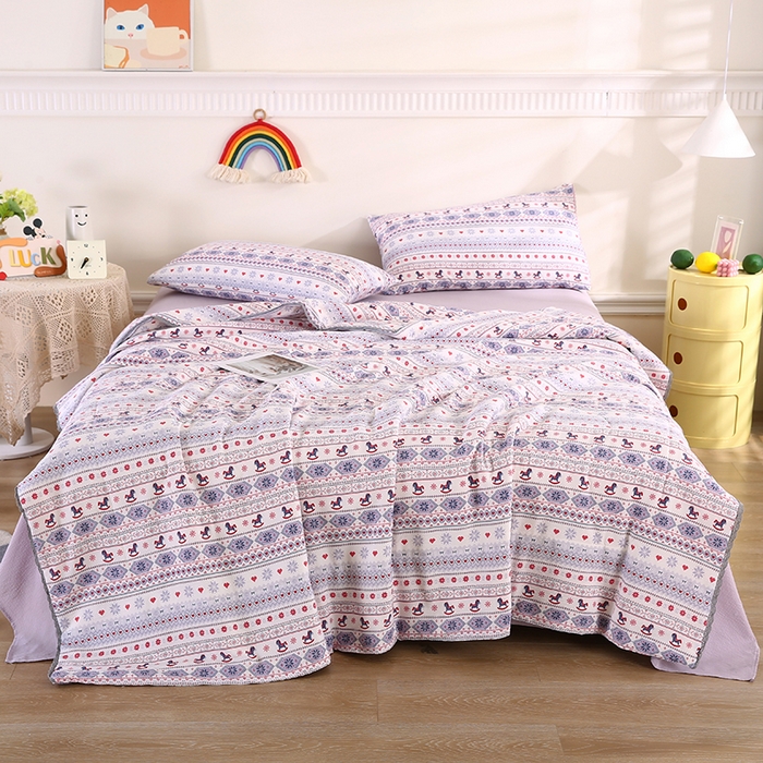 91家纺网 家纺一手货源 找家纺 米萝家居 2026新款100%棉花夏被四件套双层纱夏凉被空调被 被子被芯直播【风格二】 马上有福