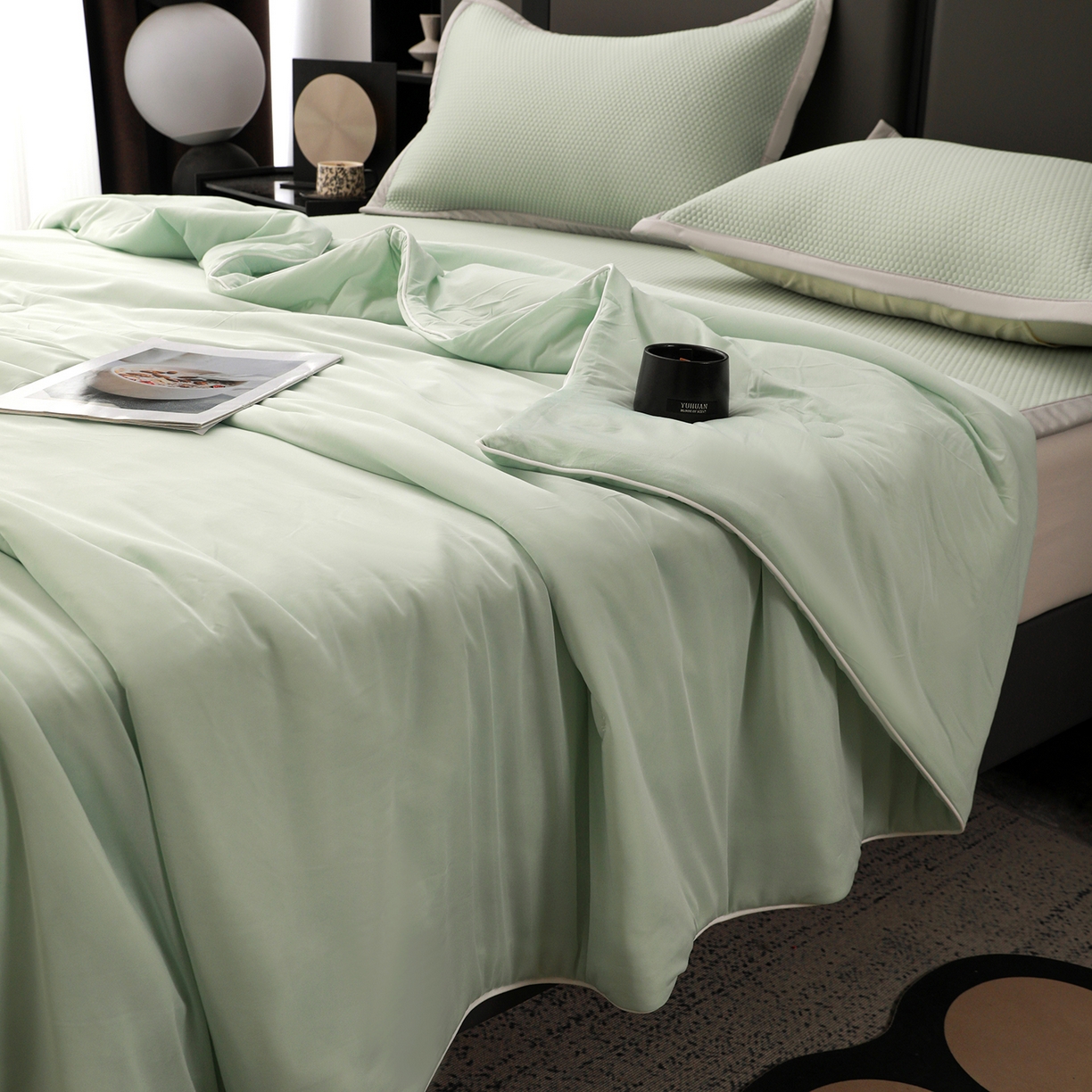 富馨莱 2026新款PE乙纶高克重豆豆凉席凉感丝夏被四件套 冰绿色