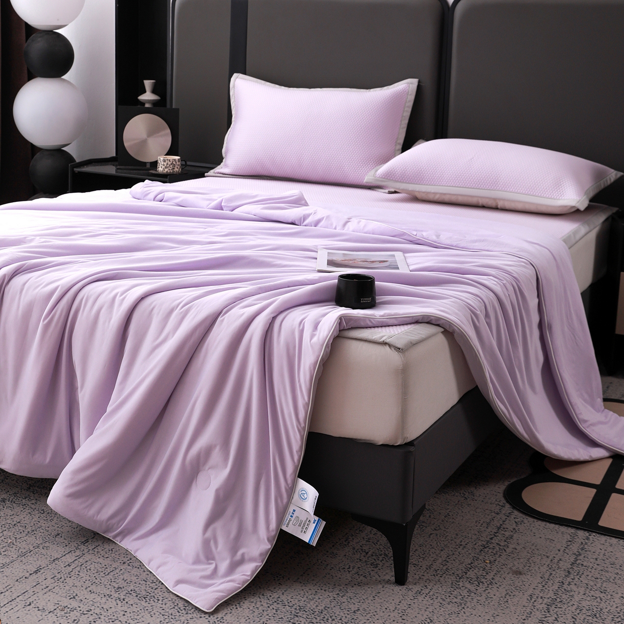 91家纺网 家纺一手货源 找家纺 富馨莱 2026新款PE乙纶高克重豆豆凉席凉感丝夏被四件套 冰紫色