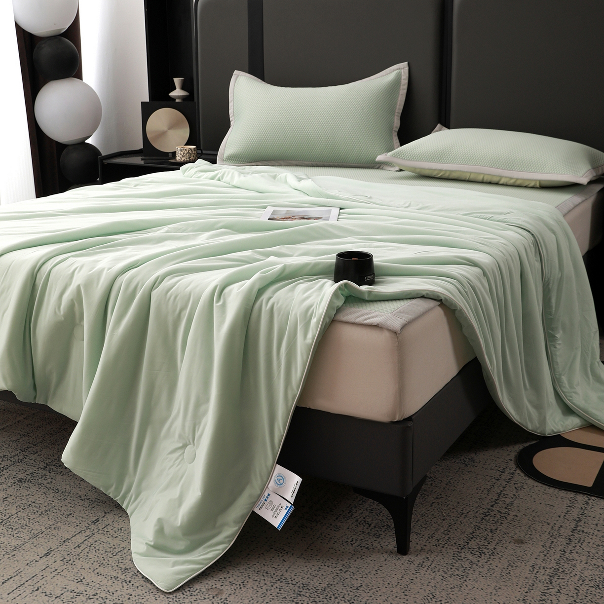 91家纺网 家纺一手货源 找家纺 富馨莱 2026新款PE乙纶高克重豆豆凉席凉感丝夏被四件套 冰绿色