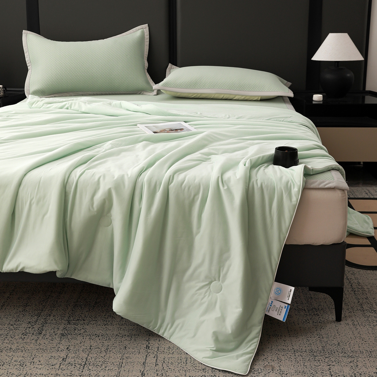 91家纺网 家纺一手货源 找家纺 富馨莱 2026新款PE乙纶高克重豆豆凉席凉感丝夏被四件套 冰绿色