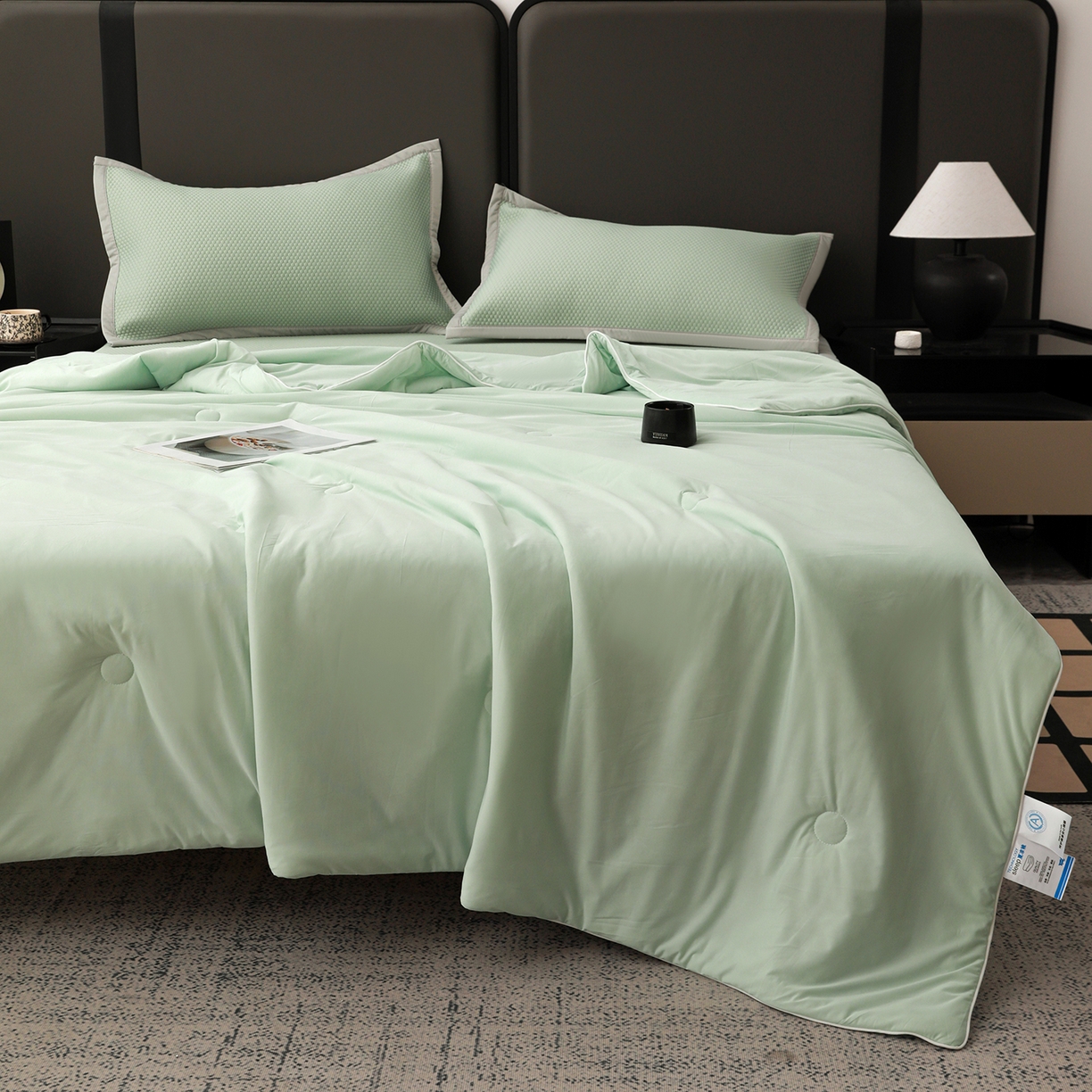 91家纺网 家纺一手货源 找家纺 富馨莱 2026新款PE乙纶高克重豆豆凉席凉感丝夏被四件套 冰绿色