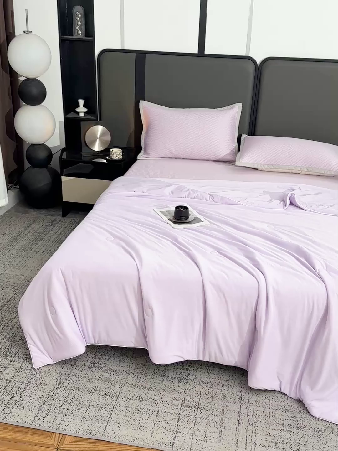 91家纺网 家纺一手货源 找家纺 富馨莱 2026新款PE乙纶高克重豆豆凉席凉感丝夏被四件套 冰紫色